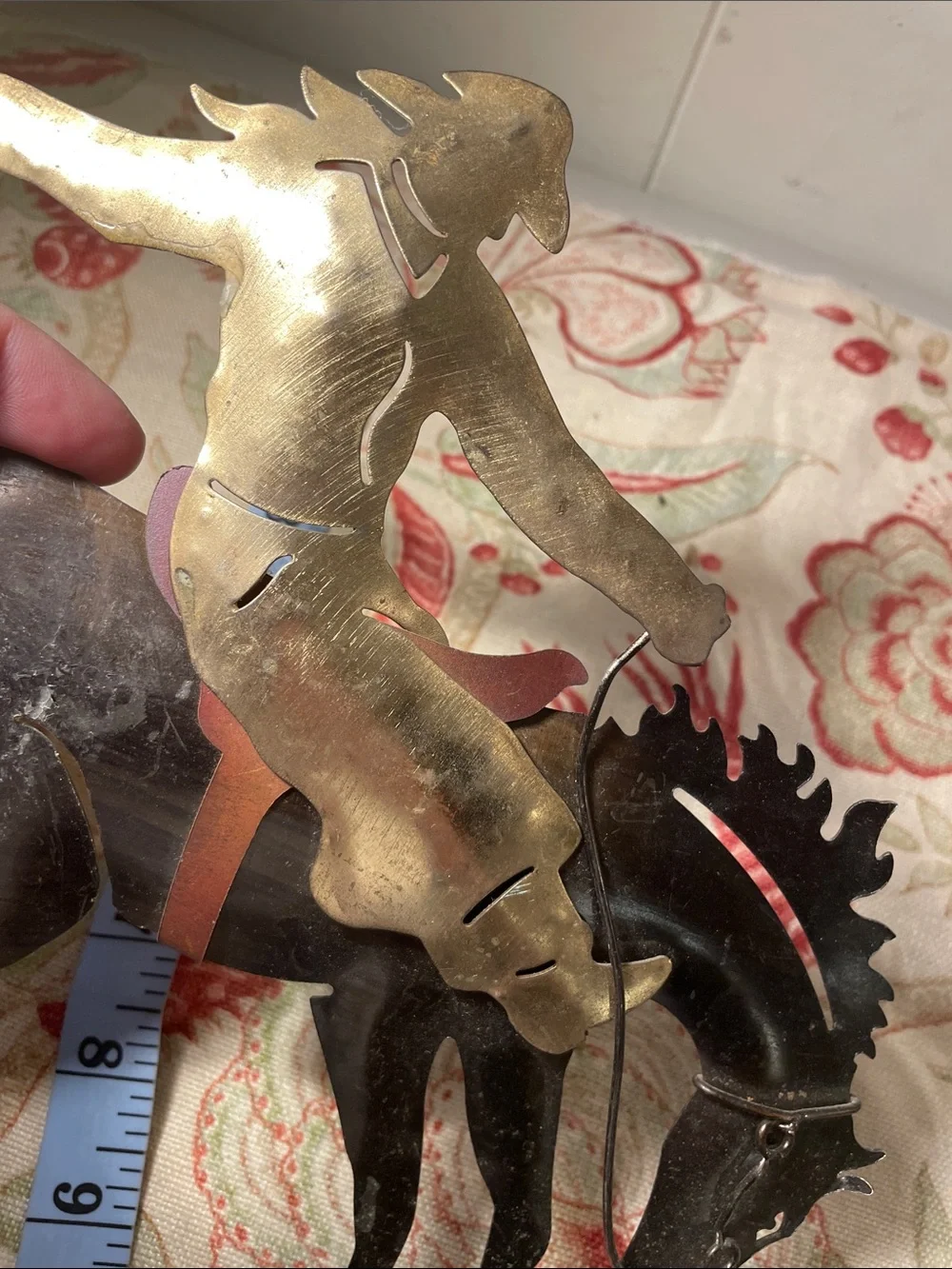 Cowboy on Bucking Horse Wall Art Brass and Dark Brown Western MCM Decor
